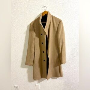 Zara Men Coat With Asymmetric collar 80% Wool Blend Tan Beige Long Coat Jacket